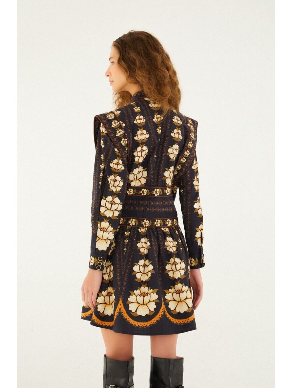 NEW, Farm Rio Black Bold Flowers Long Sleeve Mini Dress Sz M  #MD1377 - Picture 3 of 9